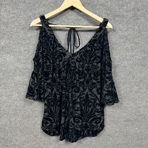 Always Indigo XL Blouse Burnout Green Iridescent Velvet Cold Shoulder Whimsigoth